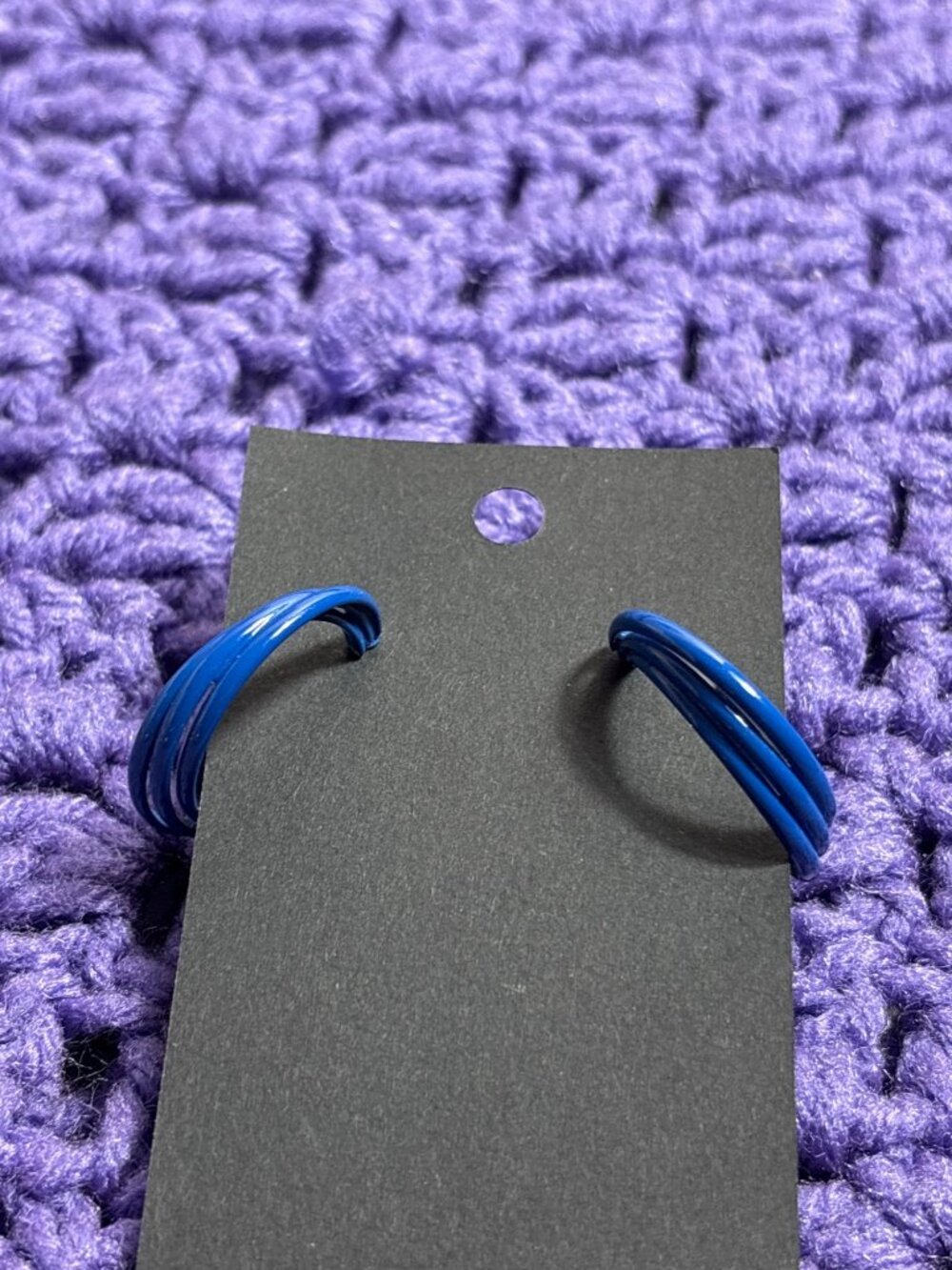 Blue Metal Open Back Triple Hoop Earrings 1 inch